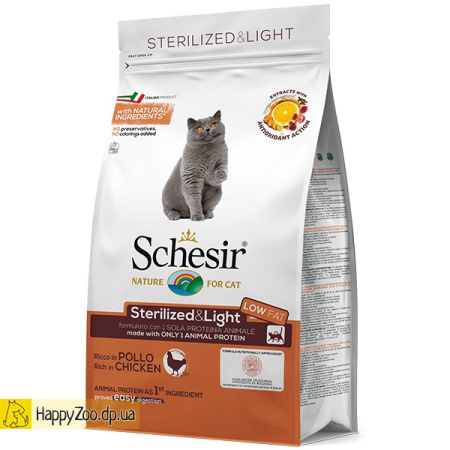Schesir Cat Sterilized &amp; Light Шезир Лайт курица для стерилизованных кошек и кастрированных котов, для склонных к полноте