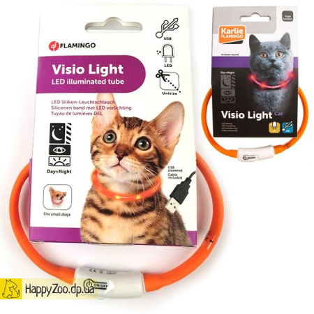 Flamingo Visio Light Led светящийся ошейник для котов, оранжевый, 35см